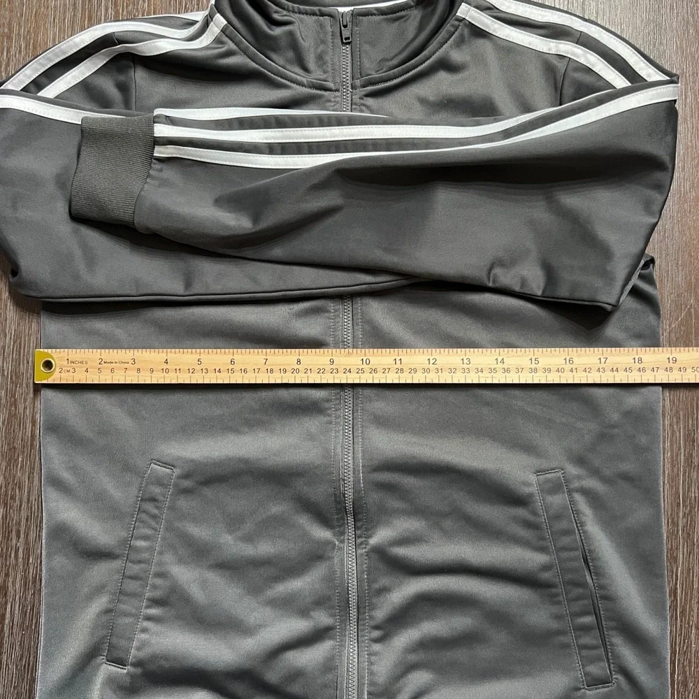 Adidas Gray Track Jacket Kids L (14/16) Three‎ Stripe Zip Front Athleisure